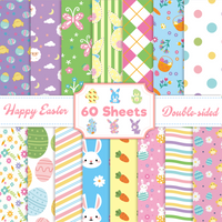 60 Sheet Easter Pattern Scrapbook Paper, Happy Easter Spring Decoupage Origami Paper, Double-Sided Bunny Rabbit Egg Craft Papers Making Card for DIY Party Decor Supplies Gift Decorative