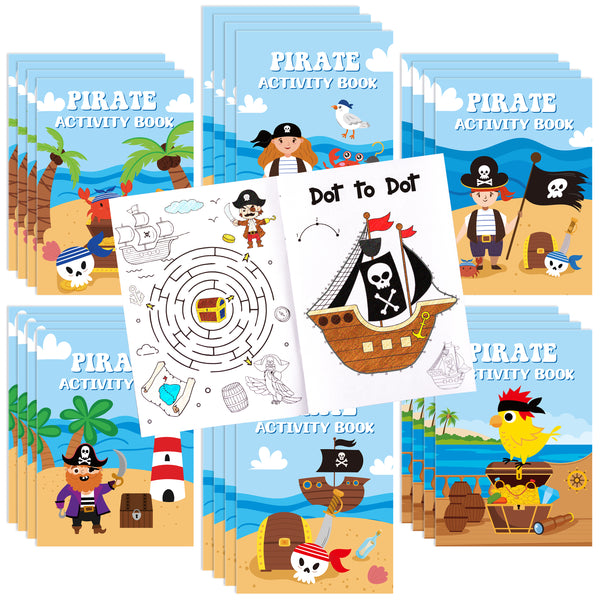 JAPBOR Pirate Activity Coloring Books - 24PCS Mini Pirates Activities Colouring Book Bulk for Kid Party Favor, Summer Nautical Theme Drawing Booklet Goodie Bag Filler, Birthday Class Painting Game