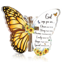 JAPBOR Acrylic Christian Religious Gifts - Bible Verses God Faith Inspirational Scripture Present for Women Men, Serenity Butterfly Cross Prayer Decor Christian Keepsake Decoration (God Says)