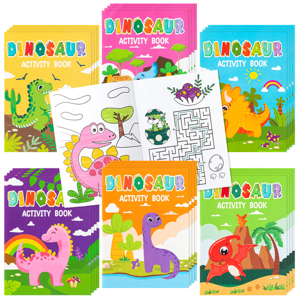 24pcs Dinosaur Activity Coloring Books for Kids Party Favors, Mini Dino Art Color Pages Drawing Booklet Supplies, Birthday Painting Games Theme Doodle Small Coloring Book Bulk Goodie Bag Filler