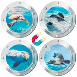 4pcs Cruise Door Magnets Decorations Magnetic, Cabin Ship Refrigerator Car Magnet, Sea Animal Magnetic Decal, Ocean World Turtle Dolphin Fridge Sticker for Home Kitchen Cabinet Decor (9.8 Inch)