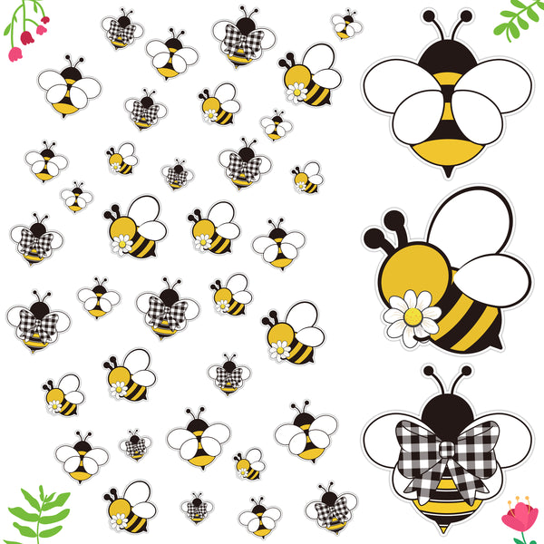 JAPBOR 90PCS Bee Shaped Cutouts Paper, Spring Summer Honey Bees Printed Theme Cut Outs Card, 4 Sizes Cute Bee Cut-Outs Bulletin Board Classroom Decoration, Cardboard Cutting for Home Wall Window Decor