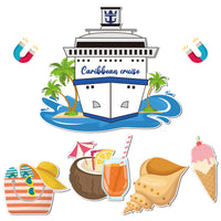 Cruise Door Decorations Magnetic - 5PCS Caribbean Cruise Magnet, Summer Ship Car Cabin Refrigerator Magnets Decal, Coconut Conch Ice Cream Beach Magnetic Fridge Stickers for Home Kitchen Decor