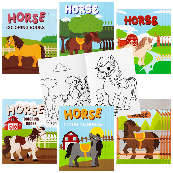 24pcs Horse Party Coloring Books for Kids, Farmhouse Pony Color Pages Drawing Booklet Bulk, Cartoon Western Horses DIY Art Painting Craft Games Party Favors Carnival Goodie Bags Fillers