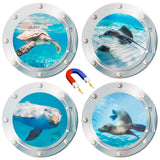 4pcs Cruise Door Magnets Decorations Magnetic, Cabin Ship Refrigerator Car Magnet, Sea Animal Magnetic Decal, Ocean World Turtle Dolphin Fridge Sticker for Home Kitchen Cabinet Decor (9.8 Inch)