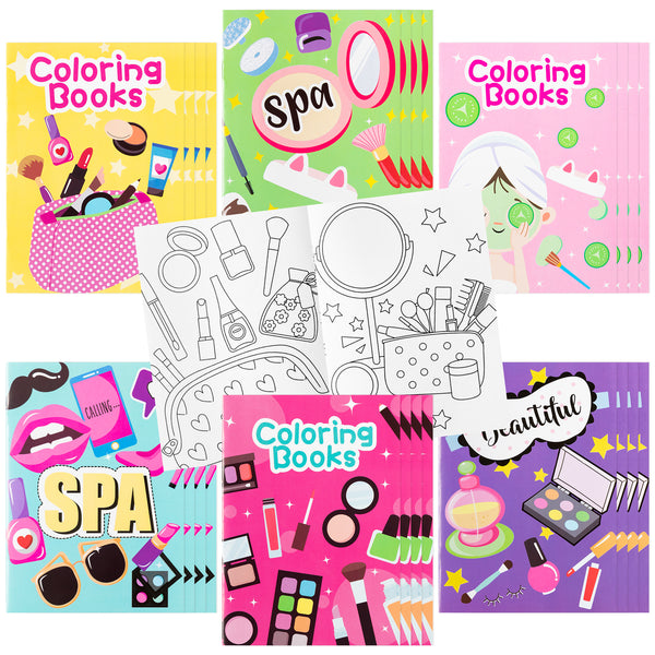 24pcs SPA Coloring Books Bulk for Kids Party Favors, Girls Beauty Journal Makeup Art Color Book for Goody Bags Birthday Painting Game Gift, Beautiful Cosmetics DIY Doodle Small Booklet Supplies