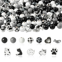 202PCS Cat Paw Print Wooden Beads for Crafts, Cat Wood Beads Charms for Jewelry Making, Cute Pets Animal Footprint Fish Bone DIY Garlands with Hanging Rope, Home School Party Kawaii Decorations