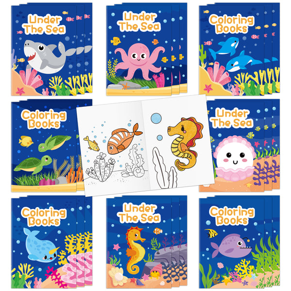 Ocean Animals Coloring Books - 24PCS Under The Sea Mini Colouring Book Bulk for Kids Party Favors, Sea Animal Summer DIY Art Drawing Booklet Supplies, Birthday Painting Game Goodie Bag Fillers