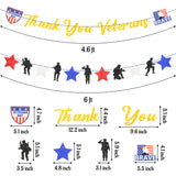 2Pcs Gold Glitter Thank You Veterans Banner, Memorial Day Patriotic Veterans Day Party Decorations, Glitter Red White Blue Stars Soldiers Veterans Sign Decor Supplies for Home Background Wall