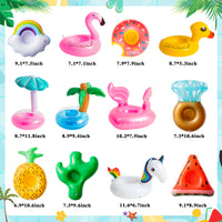 12Pack Swimming Pool Floaties Drink Holder Set, Girl Doll Swim Accessories, Summer Inflatable Flamingos Duck Donut Pineapple Cactus Ring Water Cup Coasters Party Supplies Kids Bath Shower Toy