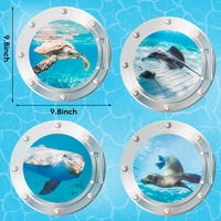 4pcs Cruise Door Magnets Decorations Magnetic, Cabin Ship Refrigerator Car Magnet, Sea Animal Magnetic Decal, Ocean World Turtle Dolphin Fridge Sticker for Home Kitchen Cabinet Decor (9.8 Inch)