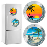 4pcs Cruise Door Magnets, Summer Refrigerator Car Magnet, Beach Palm Tree Magnetic Decals, Ocean Hawaii Vacation Nature Scenery Fridge Stickers for Home Kitchen Door Cabinet Decor (9.8 Inch)