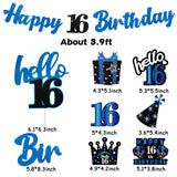 42pcs 16th Birthday Party Decoration, Happy 16th Glitter Blue and Black Banner for Teens Girls Boys, Hello 16 Deep Blue Hanging Swirls Cake Topper Centerpieces, Cheer to 16 Years Bday Decor