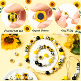 120PCS Sunflower Wood Beads for Crafts, Spring Summer DIY Wooden Bead Garland Kit, Yellow White Black Sunflowers Spacer Round Beads Decorative with Rope, Home Party Decor Hanging Decoration