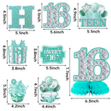 16th Birthday Banner Party Decorations for Boys Girls, Glitter Teal Silver Happy 16th Birthday Decor, Sweet 16 Years Old Hanging Swirls Honeycomb Centerpieces, Cheer to 16 Bday Supplies