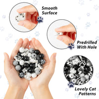 202PCS Cat Paw Print Wooden Beads for Crafts, Cat Wood Beads Charms for Jewelry Making, Cute Pets Animal Footprint Fish Bone DIY Garlands with Hanging Rope, Home School Party Kawaii Decorations