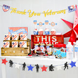 2Pcs Gold Glitter Thank You Veterans Banner, Memorial Day Patriotic Veterans Day Party Decorations, Glitter Red White Blue Stars Soldiers Veterans Sign Decor Supplies for Home Background Wall