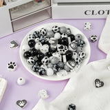 202PCS Cat Paw Print Wooden Beads for Crafts, Cat Wood Beads Charms for Jewelry Making, Cute Pets Animal Footprint Fish Bone DIY Garlands with Hanging Rope, Home School Party Kawaii Decorations