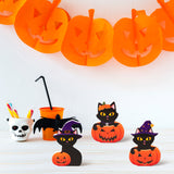 3Pcs Halloween Wooden Centerpieces Table Decorations, Witch Hat Black Cat Pumpkin Tiered Tray Set Desk Decor, Happy Fall Halloween Party Themed Sign Wood Block Tabletop Décor for Home Kitchen