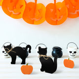 4PCS Halloween Wooden Centerpieces Table Decorations, Black Cat Pumpkin Tiered Tray Set Decor, Reversible Happy Fall Halloween Party Themed Sign Wood Block Table Topper Décor for Home Kitchen