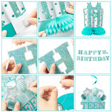 16th Birthday Banner Party Decorations for Boys Girls, Glitter Teal Silver Happy 16th Birthday Decor, Sweet 16 Years Old Hanging Swirls Honeycomb Centerpieces, Cheer to 16 Bday Supplies