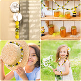 120PCS Bee Wood Beads for Crafts, Spring Summer DIY Wooden Bead Garland Kit, Yellow White Black Honeycomb Bee Shaped Spacer Round Beads Decorative with Rope, Home Party Decor Hanging Decoration