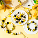 120PCS Bee Wood Beads for Crafts, Spring Summer DIY Wooden Bead Garland Kit, Yellow White Black Honeycomb Bee Shaped Spacer Round Beads Decorative with Rope, Home Party Decor Hanging Decoration