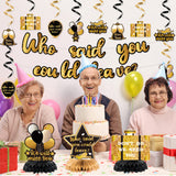 14PCS Farewell Party Decorations Set, Gold and Black Who Said You Could Leave Banner, Will Miss You Hanging Swirls Honeycomb Centerpieces, Women Men Retirement Going Away Goodbye Party Supplies