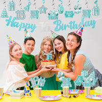 42pcs 16th Birthday Party Decoration, Happy 16th Glitter Teal Silver Banner for Teens Girls, Hello 16 Hanging Swirls Cake Topper Centerpieces, Cheer to 16 Year Bday Cake Topper Centerpieces Decor