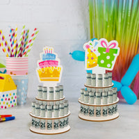 3Pcs Wooden Birthday Money Holder for Cash Gift, Double Layer Cash Holders with 25 Holes, Happy Birthday Cash Cake Money Holder for Placing Money Boys Girls Bady Party Supplies Decoration