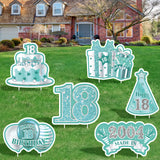 JAPBOR 6PCS Happy 18th Birthday Yard Sign, Teal Silver Sweet 18 Year Lawn Signs with Stakes, Cheers to 18 Years Old Outdoor Lawn Decorations, Breakfast Blue Teens 2004 Bday Party Yard Decor Supplies