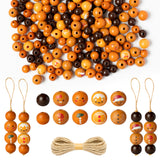 JAPBOR 200PCS Christmas DIY Wooden Beads, Gingerbread Christmas Print Wood Spacer Round Brown Beads Hanging Ornaments for Crafts with Rope, Kids Xmas Party Tree Home Decoration