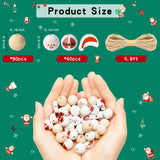 JAPBOR 200PCS Christmas DIY Wooden Beads, Santa Hat Shape Christmas Print Wood Spacer Round Beads Hanging Ornaments for Crafts with Rope, Kids Xmas Party Tree Home Decoration