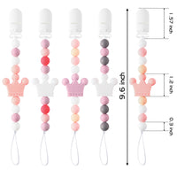 JAPBOR 5pcs Crown Pacifier Clip Silicone Teether Toy, Infant Soothie Teething Pacifier Holder Silicone Teether Pain Relief Chewable Bead Teethers Toys with Clips for Babies Baby Shower Birthday Gift