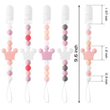 JAPBOR 5pcs Crown Pacifier Clip Silicone Teether Toy, Infant Soothie Teething Pacifier Holder Silicone Teether Pain Relief Chewable Bead Teethers Toys with Clips for Babies Baby Shower Birthday Gift