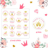 JAPBOR 240PCS Little Princess Thank You Stickers, Glitter Gold Crown Baby Shower Sticker Labels for Girls, Pink Floral Birthday Party Favors Envelope Seals & Goodie Bags Decorations (2 Inch)