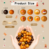 JAPBOR 200PCS Christmas DIY Wooden Beads, Gingerbread Christmas Print Wood Spacer Round Brown Beads Hanging Ornaments for Crafts with Rope, Kids Xmas Party Tree Home Decoration