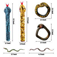 JAPBOR 18PCS Snake Snap Bracelet Slap Toy Reptile Sequin Slap Bracelets for Kids Boys Girls, Simulation Animals Wristband Headbands Rubber Snake Prank Toys for Birthday Halloween Party Favors Supplies