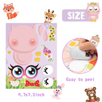 JAPBOR 45PCS Floral Woodland Animals Make a Face Stickers, Make You Own Pink Flowers Boho Sticker Games, Kids Goodie Bags Filler Reward, DIY Art Good Gift for School Forest Friends Girls Party Favor