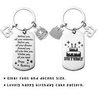 JAPBOR 16th Happy Birthday Keychain Ring for High School Teenager, Behind You All Memories Double-Sided Engraving Stainless Steel Key Ring for Classmate, Good Wishes Inspirational Gift for Boys Girls