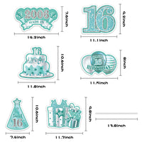 JAPBOR 6PCS Happy 16th Birthday Yard Sign, Teal Silver Sweet 16 Year Lawn Signs with Stakes, Cheers to 16 Years Old Outdoor Lawn Decorations, Breakfast Blue Teens 2006 Bday Party Yard Decor Supplies