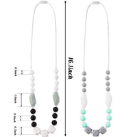 JAPBOR 2pcs Baby Teething Chew Necklace for Mom to Wear, Toddler Silicone Sensory Nursing Teether Necklace Chewable Jewelry Chewing Beads, Biting Teething Toys for Baby Infant (Green Gray, Black Gray)