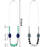 2pcs Baby Teething Necklace for Mom, Silicone Teething Necklace for Baby, Sensory Nursing Teether Necklace Chewable Jewelry Beads, Teething Beads Sensory Chew Necklaces (Green Blue, Black Gray)