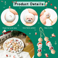 JAPBOR 200PCS Christmas DIY Wooden Beads, Santa Hat Shape Christmas Print Wood Spacer Round Beads Hanging Ornaments for Crafts with Rope, Kids Xmas Party Tree Home Decoration