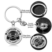 JAPBOR 2pcs New Dad to Be Gifts Keychain, Men First Time Soon to be Dad Gift Ideas, Leveled Up to Daddy Key Chains Hanging Pendant with Baby Footprint Charm for New Father Pregnancy Announcement