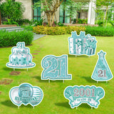 JAPBOR 6PCS Happy 21st Birthday Yard Sign, Teal Silver Sweet 21 Year Lawn Signs with Stakes, Cheers to 21 Years Old Outdoor Decorations, Breakfast Blue Women Men 2001 Bday Party Yard Decor Supplies