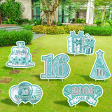 JAPBOR 6PCS Happy 16th Birthday Yard Sign, Teal Silver Sweet 16 Year Lawn Signs with Stakes, Cheers to 16 Years Old Outdoor Lawn Decorations, Breakfast Blue Teens 2006 Bday Party Yard Decor Supplies