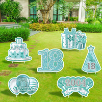 JAPBOR 6PCS Happy 18th Birthday Yard Sign, Teal Silver Sweet 18 Year Lawn Signs with Stakes, Cheers to 18 Years Old Outdoor Lawn Decorations, Breakfast Blue Teens 2004 Bday Party Yard Decor Supplies