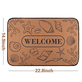 JAPBOR Welcome doormat-16 Non-Slip Indoor Outdoor Rubber Backing Front Door Mat, Ocean Themed Brown Durable Washable Entrance Door Rug Shoes Scraper, Absorb Mud Dirt & Snow Trapper Mats