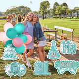 JAPBOR 6PCS Happy 21st Birthday Yard Sign, Teal Silver Sweet 21 Year Lawn Signs with Stakes, Cheers to 21 Years Old Outdoor Decorations, Breakfast Blue Women Men 2001 Bday Party Yard Decor Supplies